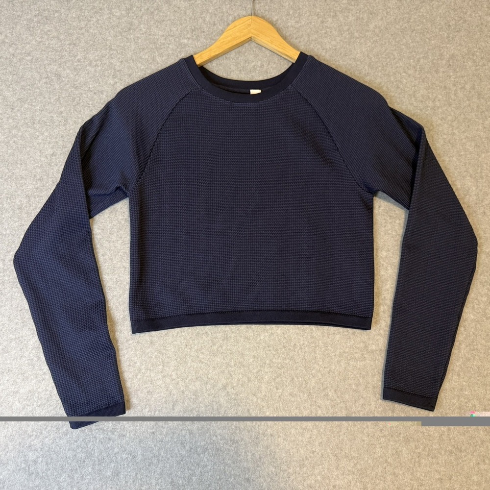 OFFLINE AERIE Seamless Waffle Knit Blue Workout Cropped Long Sleeve Top Size XL